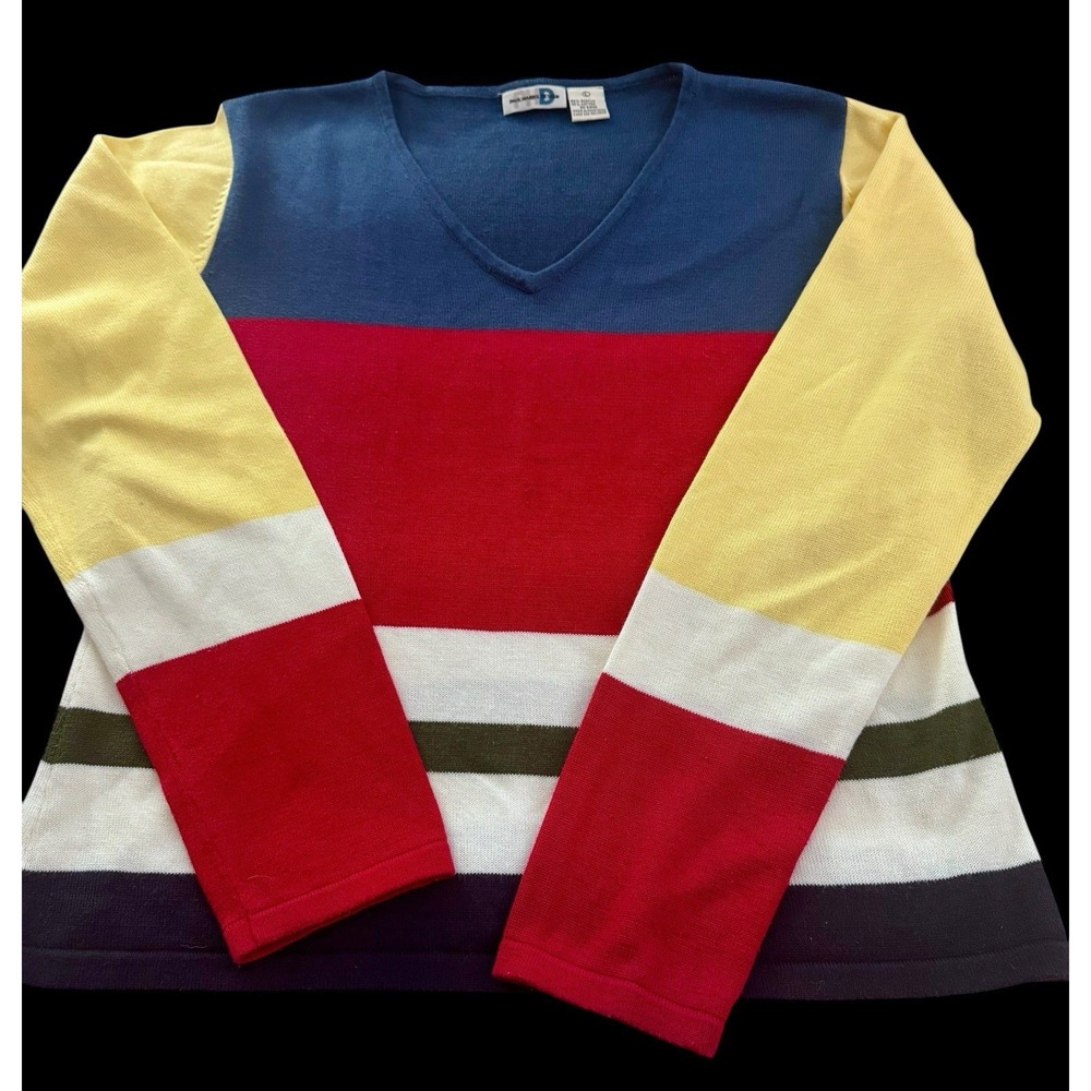 Paul Harris Design Womens Vintage Colorblock Striped V-Neck Sweater Large L - Picture 3 of 6